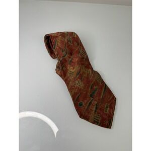 Brioni 100% Silk Neck Tie Made In Italy Red Gold Green